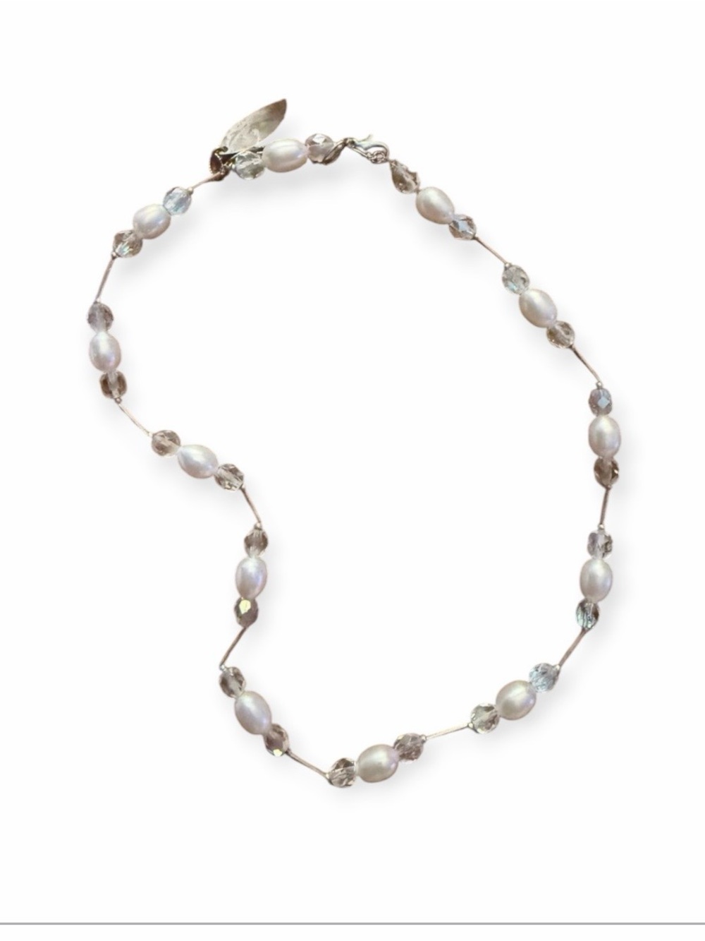 Brighten Pearl and Crystal Station Necklace - White
